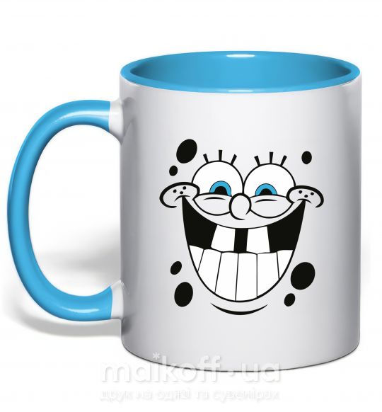 Чашка з кольоровою ручкою Sponge Bob счастливое лицо Блакитний фото