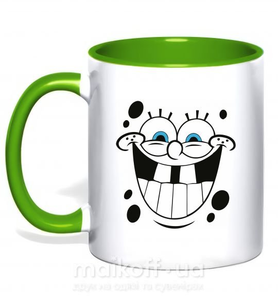 Чашка з кольоровою ручкою Sponge Bob счастливое лицо Зелений фото