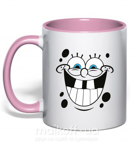 Чашка с цветной ручкой Sponge Bob счастливое лицо Нежно розовый фото