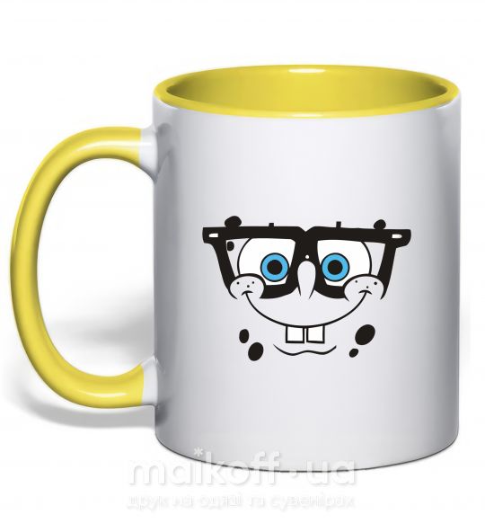 Чашка з кольоровою ручкою Sponge Bob лицо умника Сонячно жовтий фото