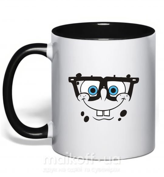 Чашка з кольоровою ручкою Sponge Bob лицо умника Чорний фото