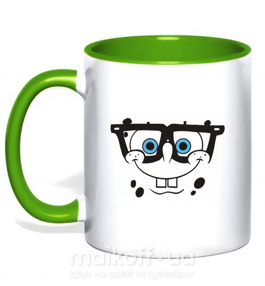 Чашка з кольоровою ручкою Sponge Bob лицо умника Зелений фото
