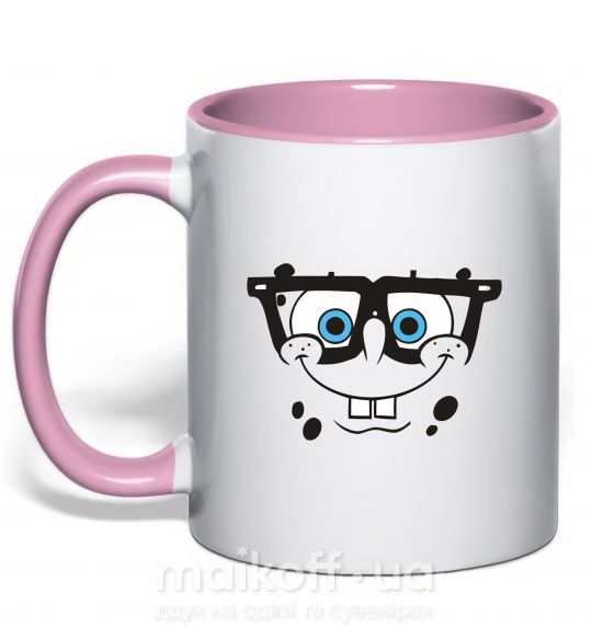 Чашка з кольоровою ручкою Sponge Bob лицо умника Ніжно рожевий фото