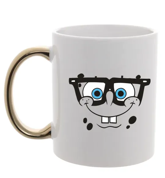 Чашка с цветной ручкой Sponge Bob розумне обличчя Золото фото