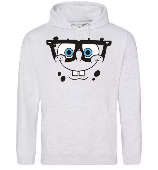 Женская толстовка (худи) Sponge Bob розумне обличчя Серый меланж фото