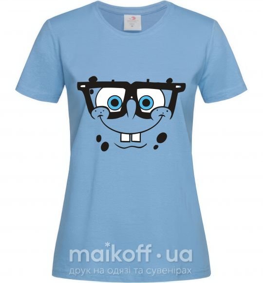 Женская футболка Sponge Bob лицо умника Голубой фото