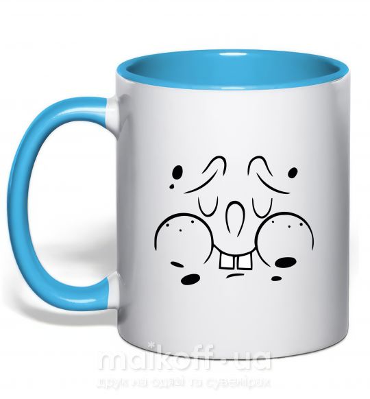Чашка з кольоровою ручкою Sponge Bob озадаченное лицо Блакитний фото