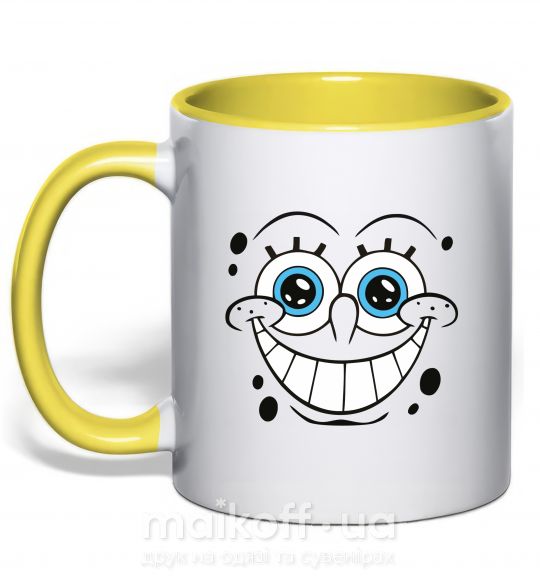 Чашка с цветной ручкой Sponge Bob ухмыляющееся лицо Солнечно желтый фото