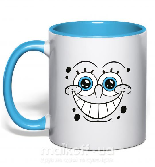 Чашка з кольоровою ручкою Sponge Bob ухмыляющееся лицо Блакитний фото