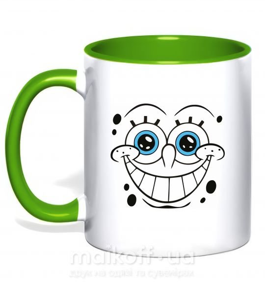 Чашка з кольоровою ручкою Sponge Bob ухмыляющееся лицо Зелений фото