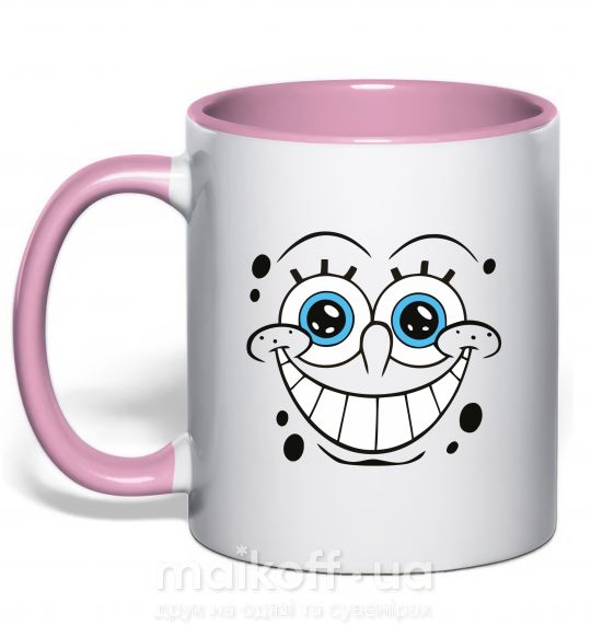 Чашка з кольоровою ручкою Sponge Bob ухмыляющееся лицо Ніжно рожевий фото