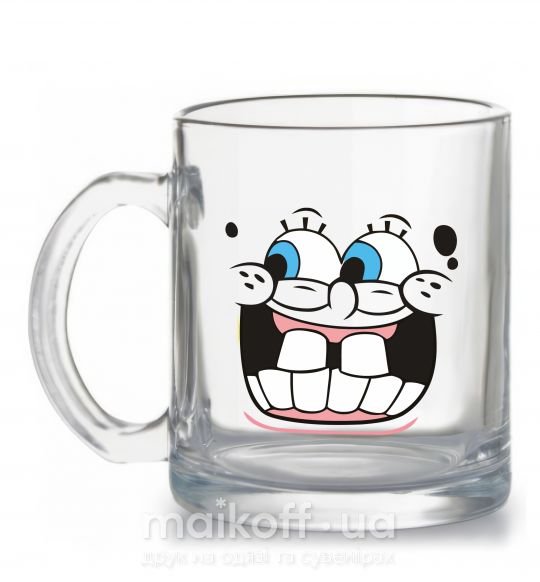 Чашка стеклянная Sponge Bob кривляющееся лицо Прозрачный фото