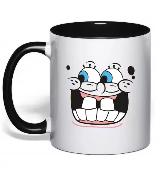 Чашка с цветной ручкой Sponge Bob широка посмішка Черный фото