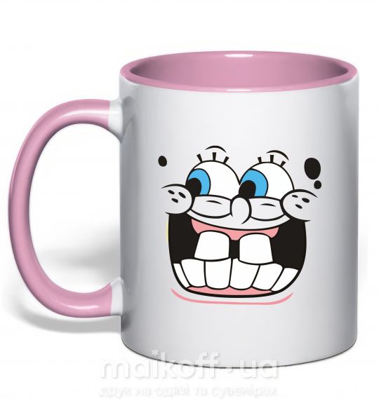 Чашка з кольоровою ручкою Sponge Bob кривляющееся лицо Ніжно рожевий фото