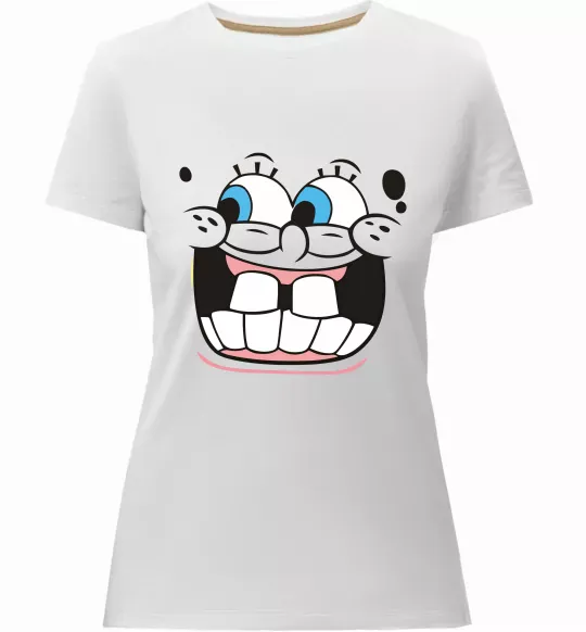 Жіноча преміум футболка Sponge Bob широка посмішка Білий фото