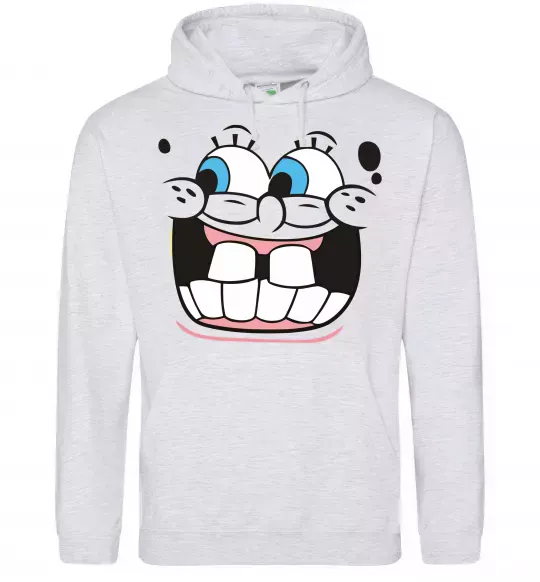 Мужская толстовка (худи) Sponge Bob широка посмішка Серый меланж фото