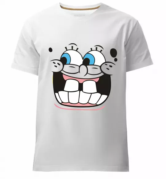 Мужская премиум футболка Sponge Bob широка посмішка Белый фото