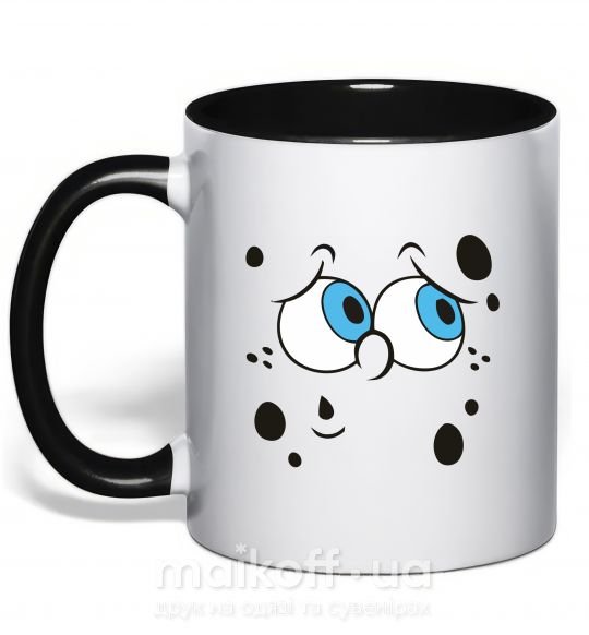 Чашка з кольоровою ручкою Sponge Bob думающее лицо Чорний фото