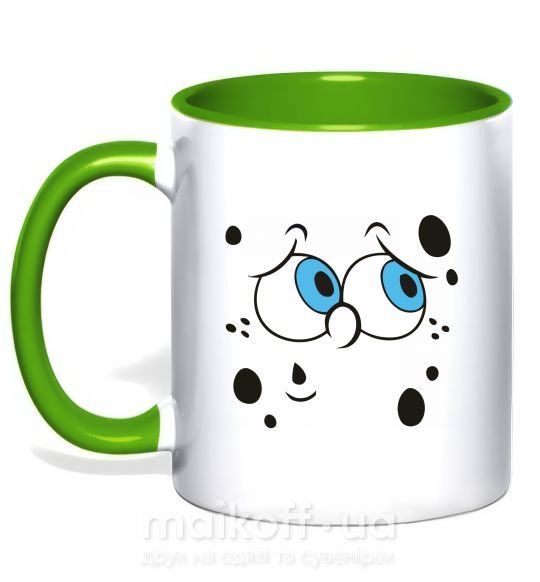 Чашка з кольоровою ручкою Sponge Bob думающее лицо Зелений фото