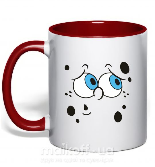 Чашка з кольоровою ручкою Sponge Bob думающее лицо Червоний фото