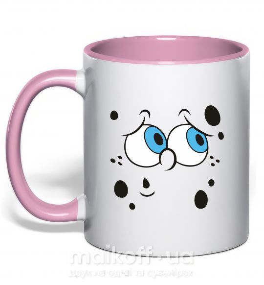 Чашка з кольоровою ручкою Sponge Bob думающее лицо Ніжно рожевий фото
