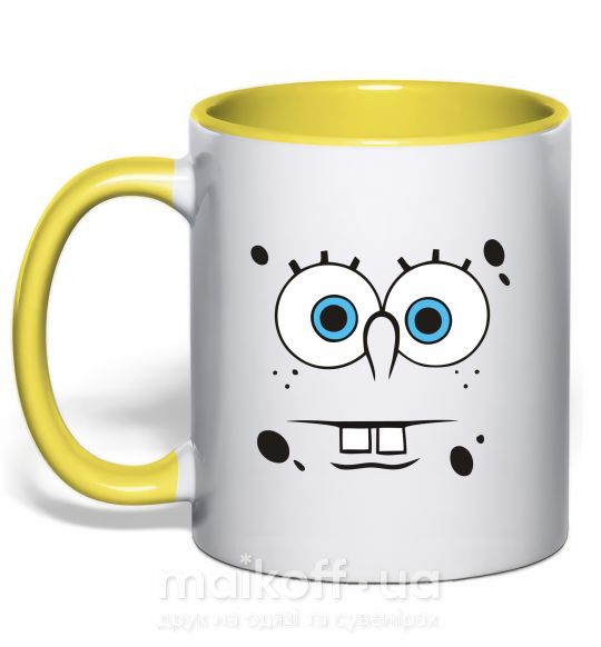 Чашка з кольоровою ручкою Sponge Bob озабоченное лицо Сонячно жовтий фото