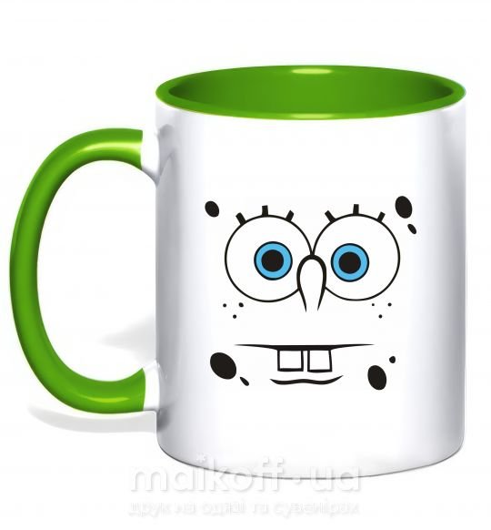 Чашка з кольоровою ручкою Sponge Bob озабоченное лицо Зелений фото