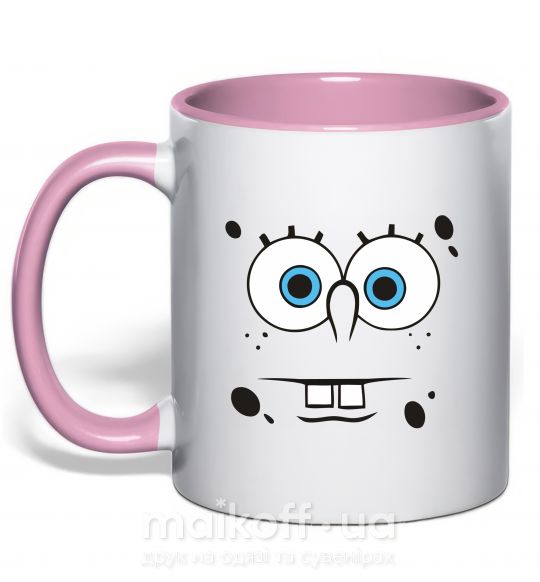 Чашка с цветной ручкой Sponge Bob озабоченное лицо Нежно розовый фото