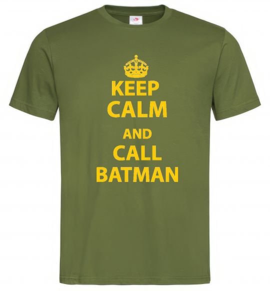 Мужская футболка Keep calm and call a Batman Оливковый фото