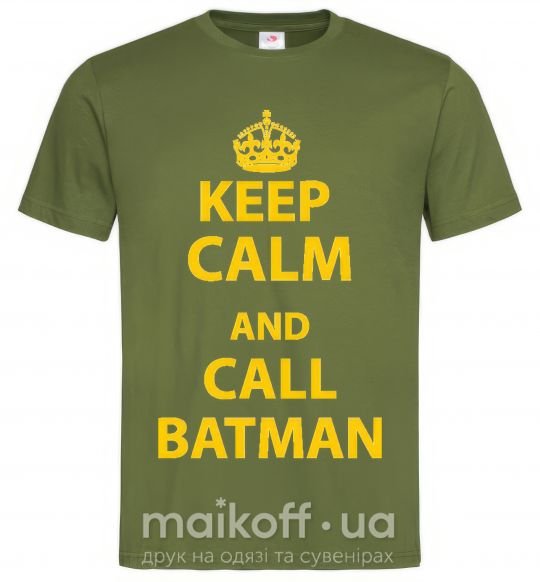 Чоловіча футболка Keep calm and call a Batman Оливковий фото
