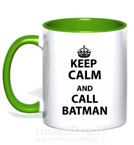 Чашка з кольоровою ручкою Keep calm and call a Batman Зелений фото