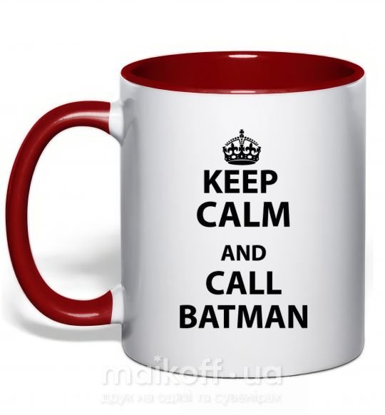 Чашка з кольоровою ручкою Keep calm and call a Batman Червоний фото