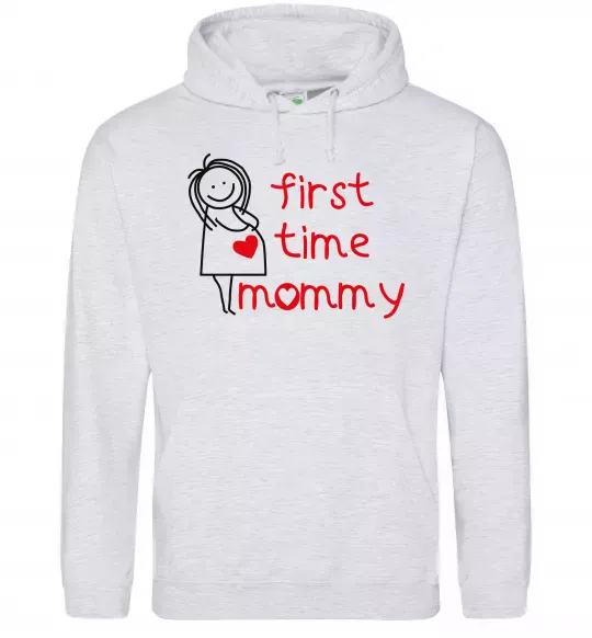 Женская толстовка (худи) FIRST TIME MOMMY Серый меланж фото
