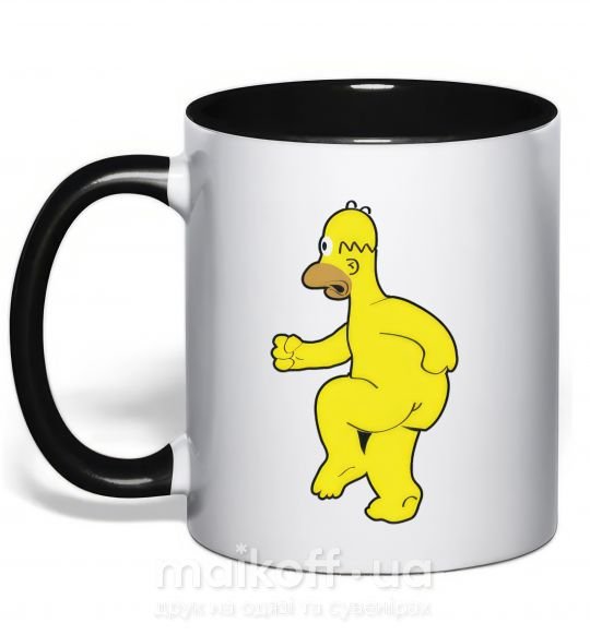 Чашка з кольоровою ручкою Гомер голый Чорний фото
