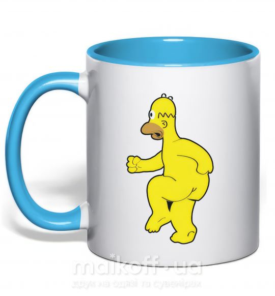 Чашка з кольоровою ручкою Гомер голый Блакитний фото