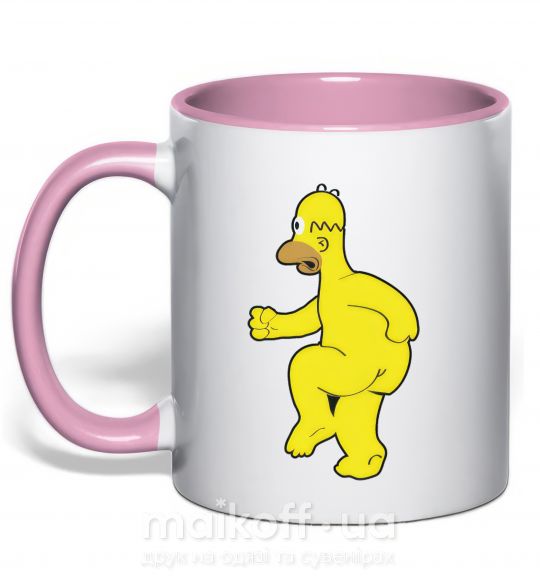 Чашка з кольоровою ручкою Гомер голый Ніжно рожевий фото