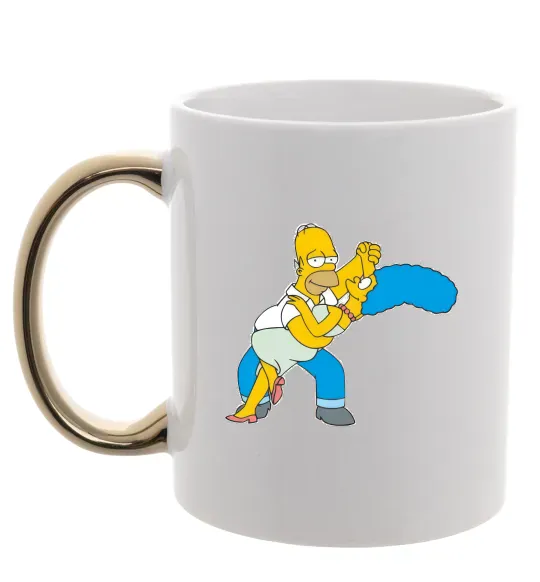 Чашка з кольоровою ручкою Гомер та Мардж Золото фото