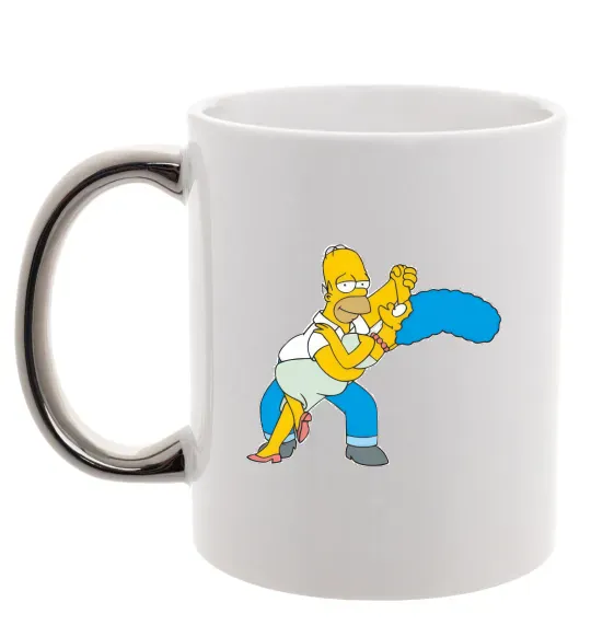 Чашка з кольоровою ручкою Гомер та Мардж Срібло фото