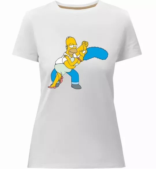 Жіноча преміум футболка Гомер та Мардж Білий фото