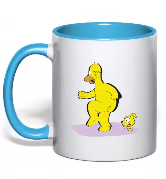 Чашка з кольоровою ручкою Гомер і пес Блакитний фото