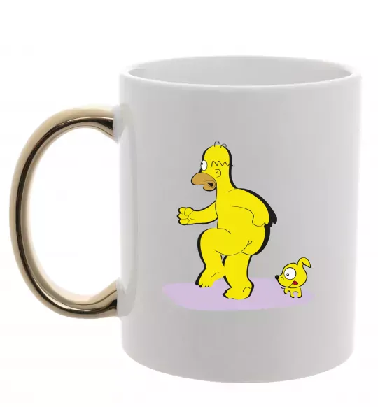 Чашка з кольоровою ручкою Гомер і пес Золото фото