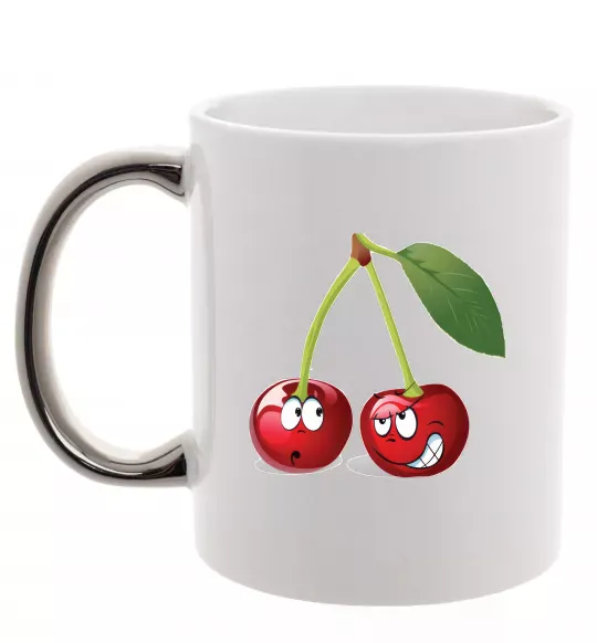 Чашка с цветной ручкой Вишня Серебро фото