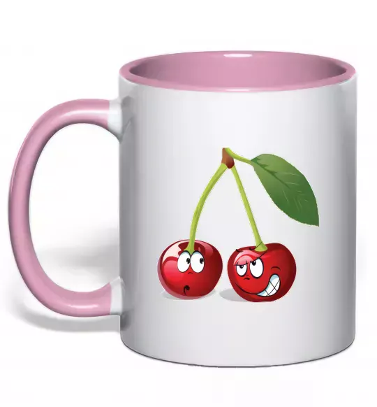 Чашка с цветной ручкой Вишня Нежно розовый фото
