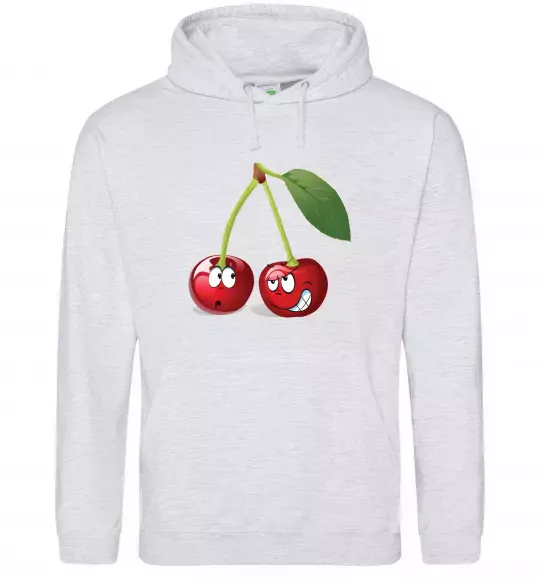 Мужская толстовка (худи) Вишня Серый меланж фото