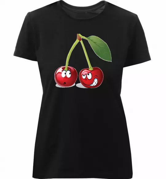 Женская премиум футболка Вишня Черный фото