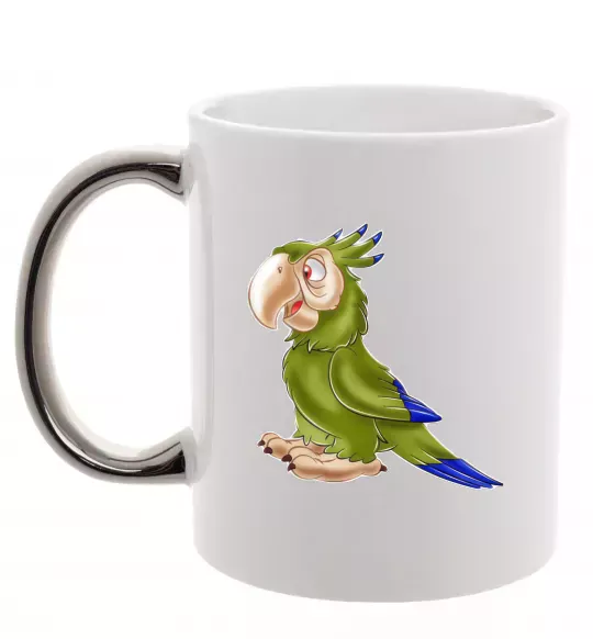 Чашка з кольоровою ручкою Папуга Срібло фото