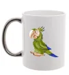 Чашка з кольоровою ручкою Папуга Срібло фото