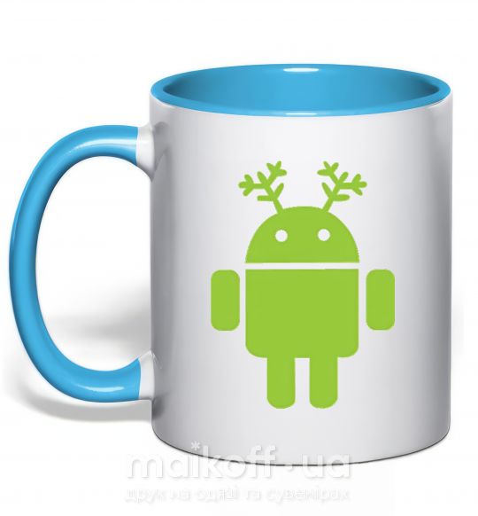 Чашка з кольоровою ручкою New year Android Блакитний фото
