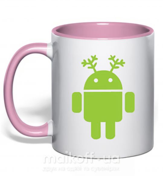 Чашка з кольоровою ручкою New year Android Ніжно рожевий фото