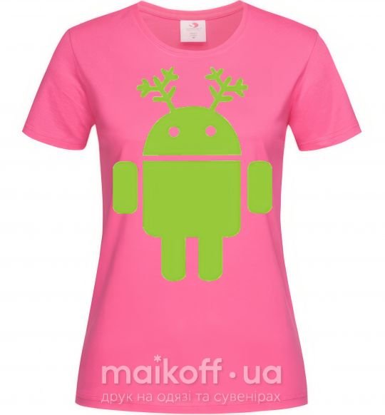 Жіноча футболка New year Android Яскраво-рожевий фото